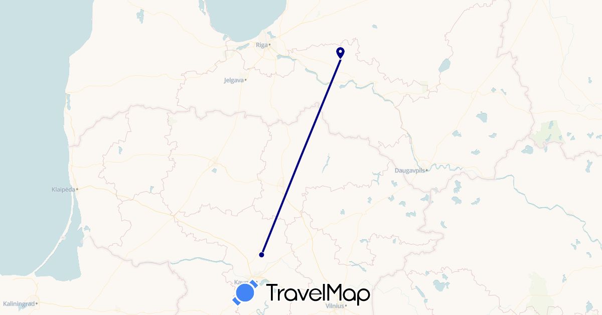TravelMap itinerary: driving in Lithuania, Latvia (Europe)